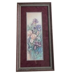 Lena Liu Floral Handsigned Artwork Print Peach And Purple Irises Limited Edition
